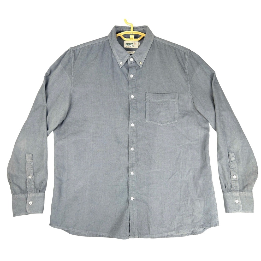Wellen Mens Slim Fit Corduroy‎ Button Down Shirt Slate Blue Grey Large Huckerry
